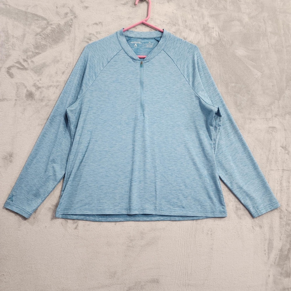 Antigua Top Womens XL Blue Lightweight 1/4‎ Zip Mock Neck Long Sleeve Stretch
